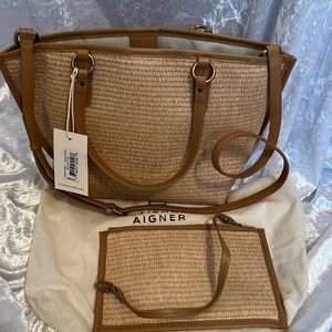 NWT ETIENNE AIGNER Maya Bite Size Straw Tote